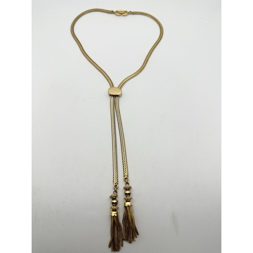 Vintage Monet Lariat Chain Tassel Slide Necklace Gold Tone 22”